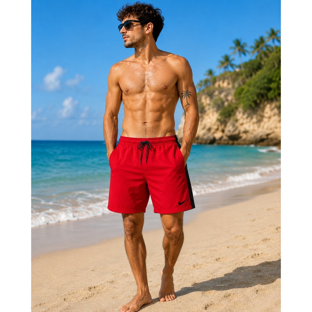 Nike Mens Red Swim Trunks Board Shorts NESSA482 Large L Athletic Mesh Lined